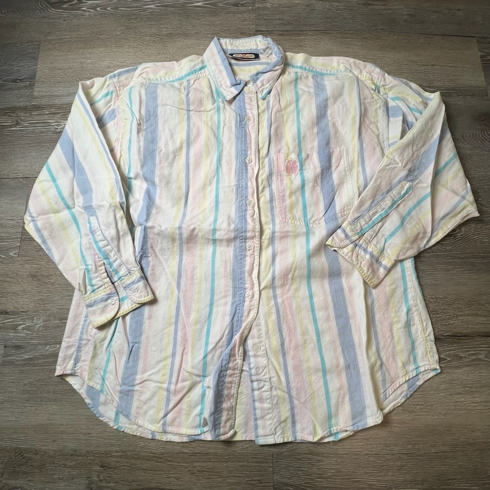 Princeton Club Button Down Shirt Mens L Pastel Stripe Cotton Long Sleeve Vintage
